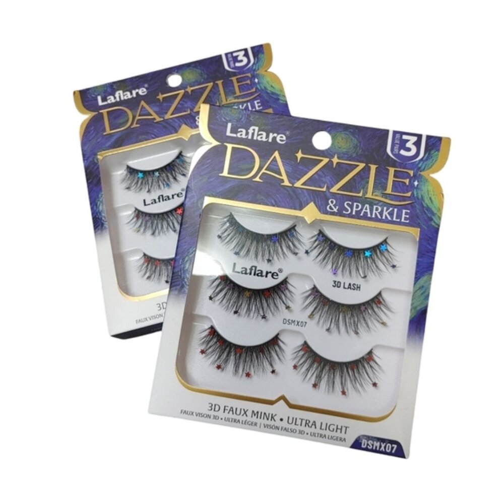 LaFlare Dazzle  Sparkle rainbow stars faux mink lashes 2 boxes